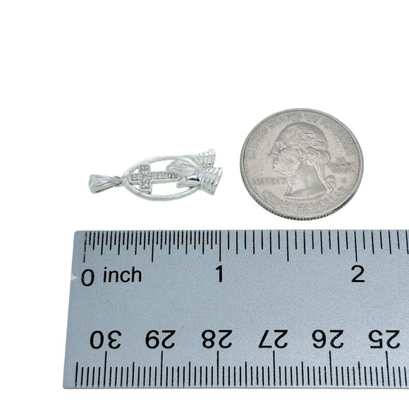 Sterling Silver 925 Praying Hands and Religious Cross Cubic Zirconia Pendant - Picture 4 of 5